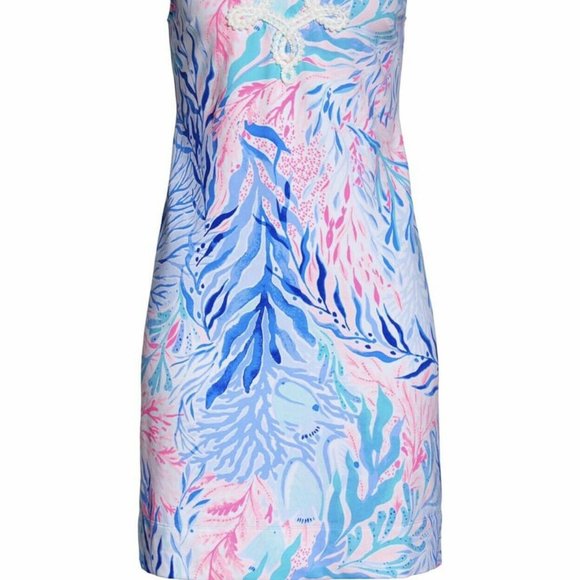 Lilly Pulitzer Harper Shift Dress Crew Blue Tint Kaleidoscope Coral Pink White S - Picture 8 of 16
